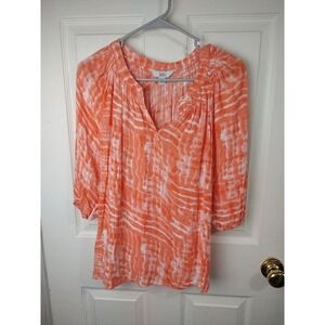 Croft And Barrow Orange Tye Dye V Neck 3/4 Sleeve Blouse. Size M